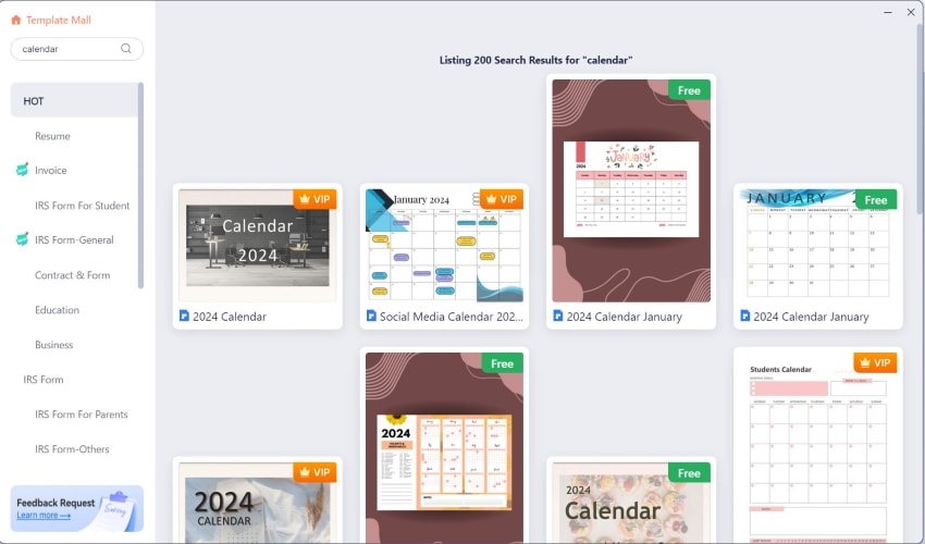 calendar templates in wondershare pdfelement