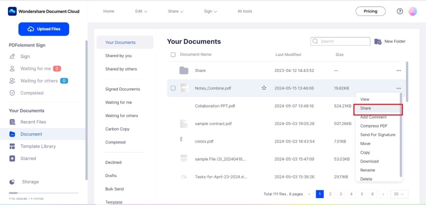 share pdf option in document cloud