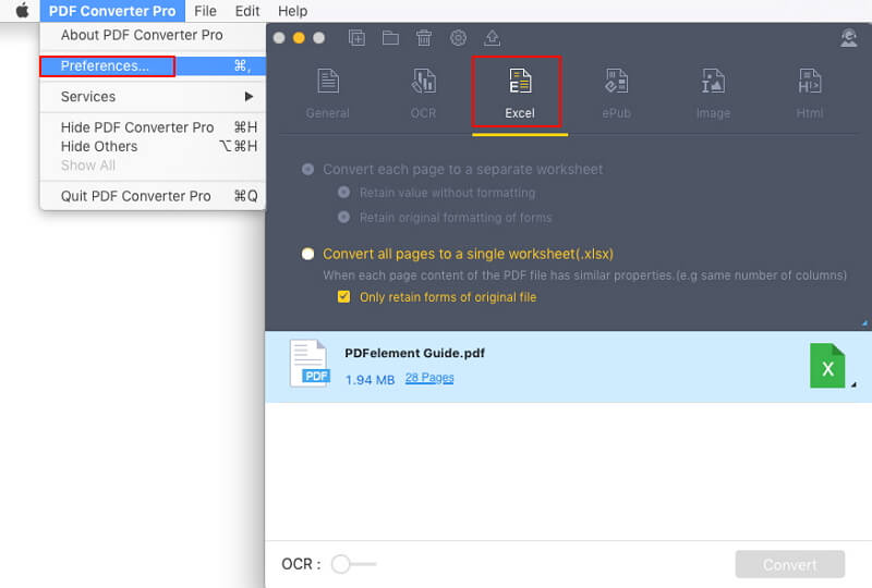 convert pdf to excel mac