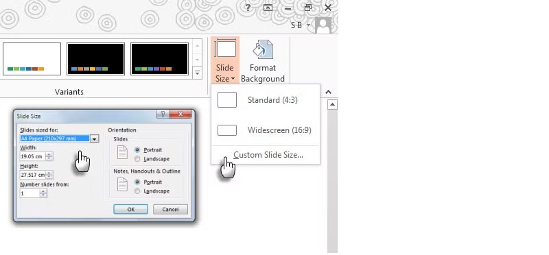 haz clic en el tamaño de diapositiva personalizado