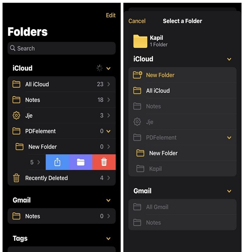 move folder in iphone notes app