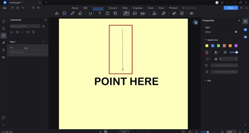 adding the arrow to the pdf