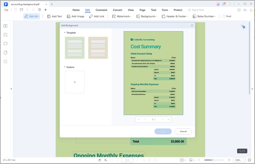 modèle personnalisé de changement d'arrière-plan de pdf