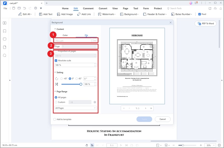 suppression de l'arrière-plan d'un fichier pdf - ajouter un fichier comme arrière-plan