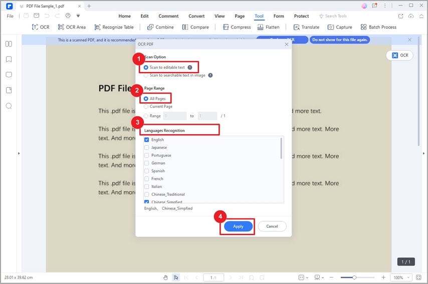 pdf background remover ocr settings