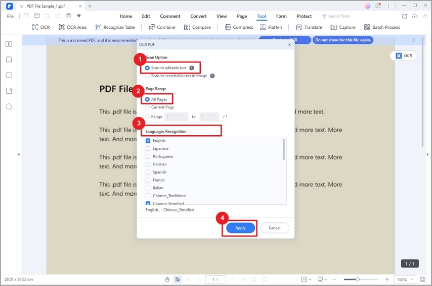 suppression de l'arrière-plan des fichiers pdf paramètres d'ocr