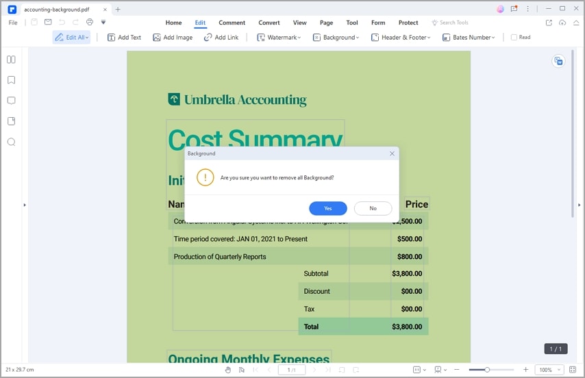 Hintergrund aus PDF offline entfernen ja