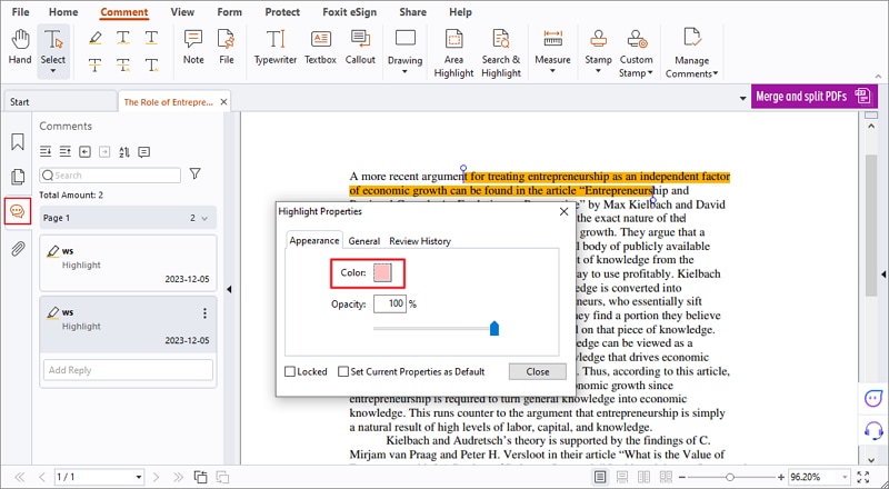 change pdf highlight color in foxit