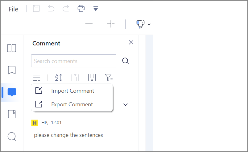 click on export comment button