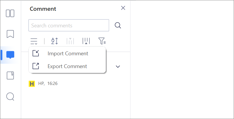 click on the export comment button