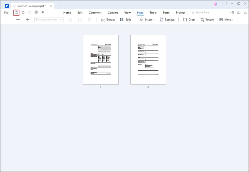 保存頁面大小相同的 PDF