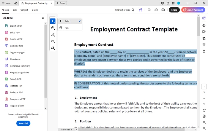 select text in pdf adobe