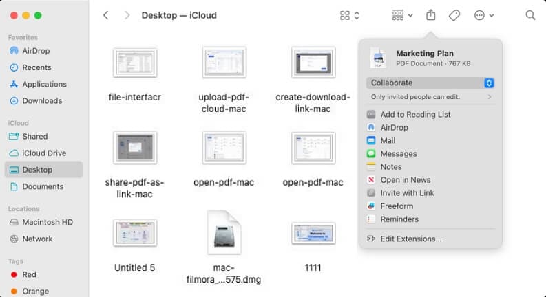 create link for pdf with iCloud Mac
