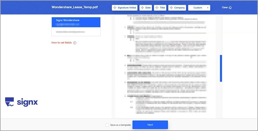 send pdf for signature signx customize field