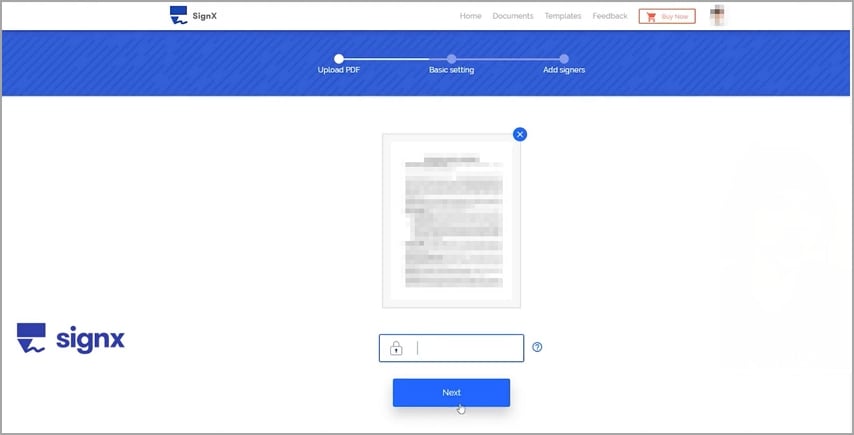 enviar pdf para firma con signx y establecer contraseña