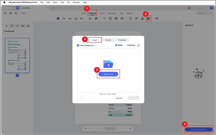 ajouter une image de signature au fichier pdf sélectionné