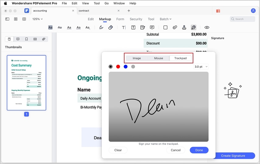 ajouter l'image de la signature au pdf trackpad