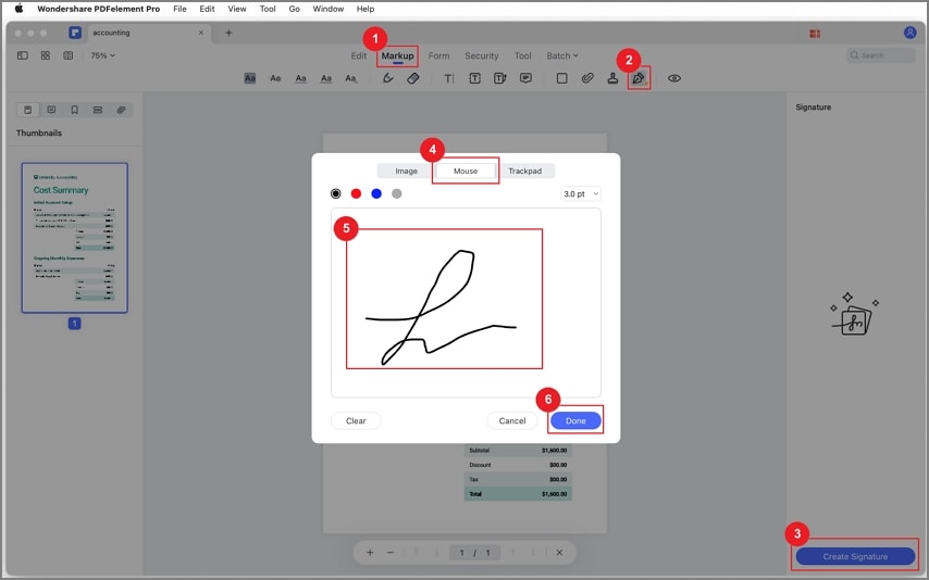 Signatur mit der Maus zu PDF hinzufügen