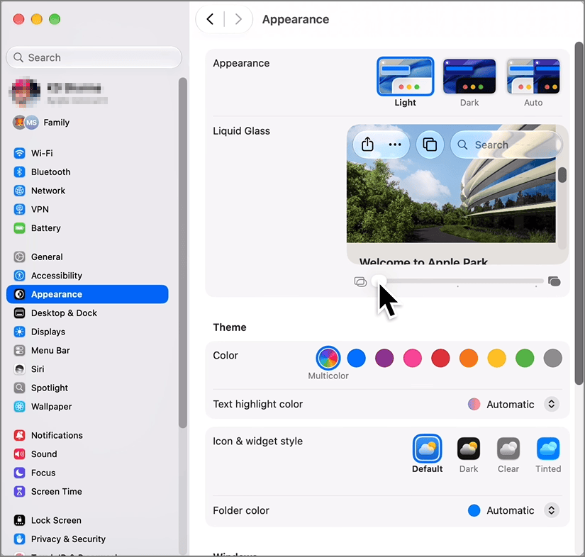 Customize Liquid Glass effect slider