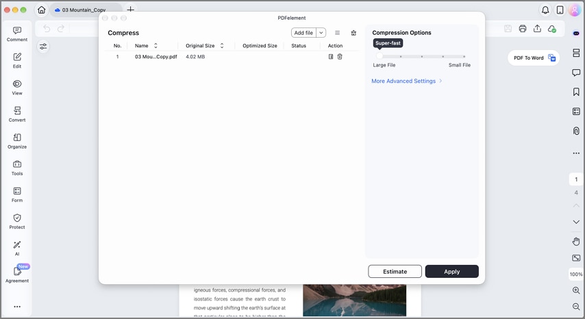 Compress large PDF documents in PDFelement