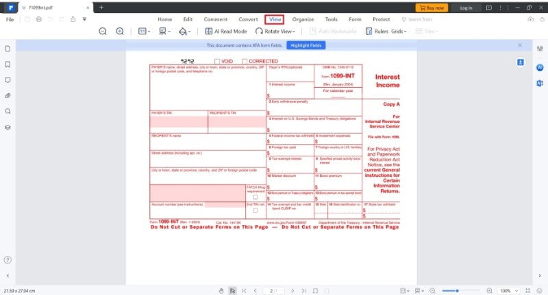 viewing form 1099 int using pdfelement