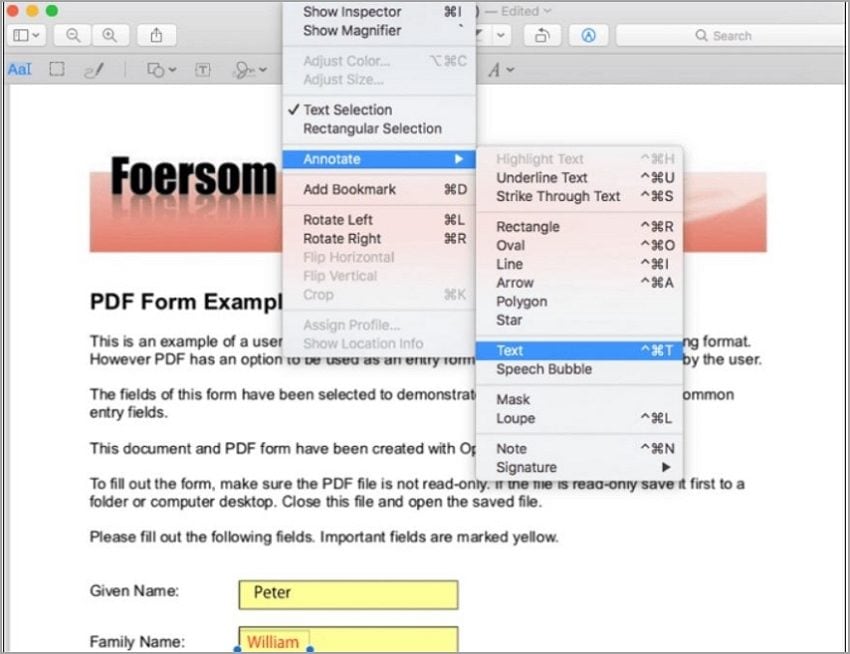 the text annotation tool on preview