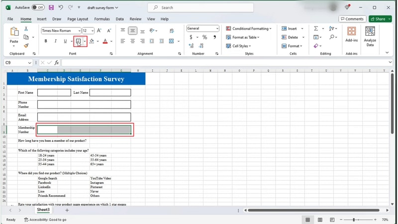 create fillable form in excel