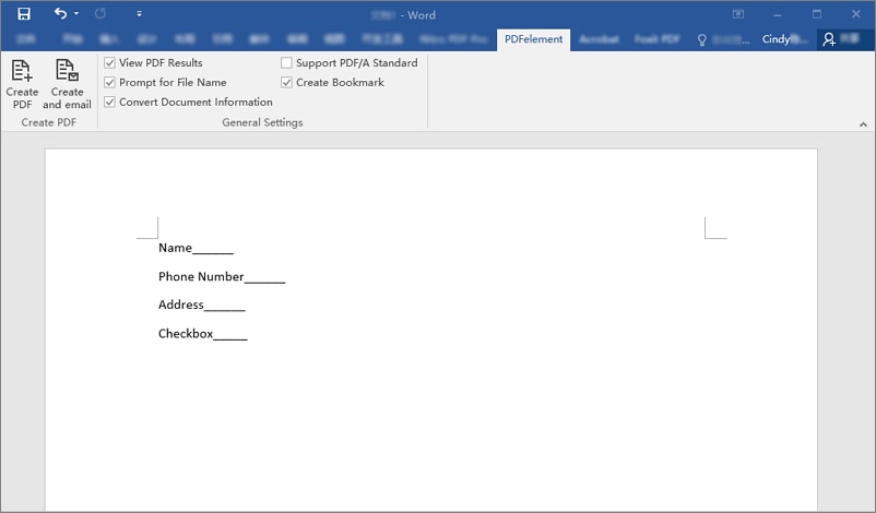 create fillable form in word