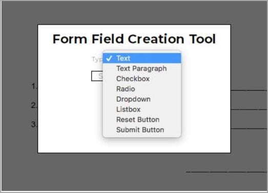 different form elements available on pdfescape