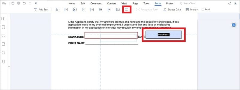 place the form field manually