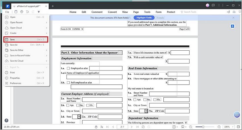 editar y guardar formulario no interactivo en pdfelement