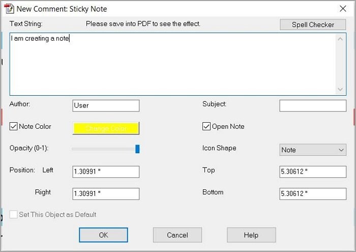 creating a sticky note on pdfill