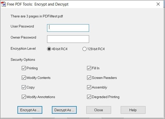 encrypt and decrypt tool of pdfill