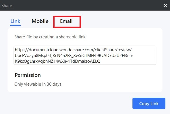 en Wondershare PDFelement, selecciona la opción Compartir por correo electrónico