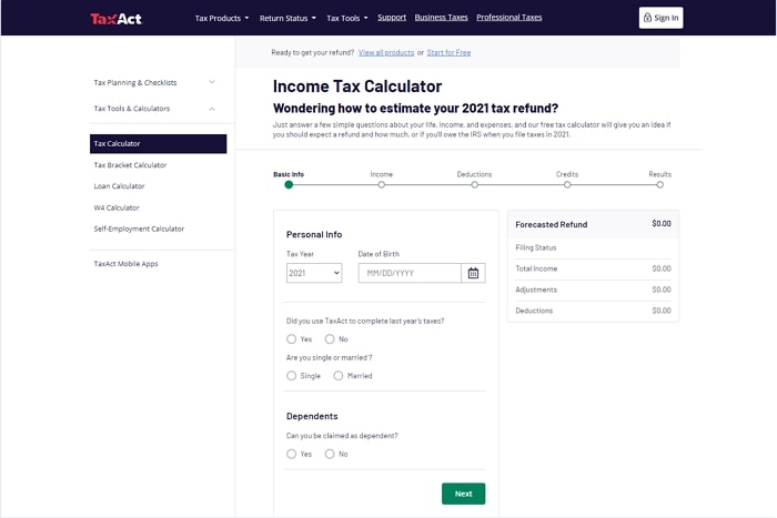 free tax calculator 2022