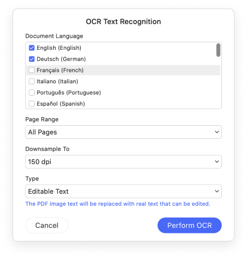 ocr supports 20+ languages mac