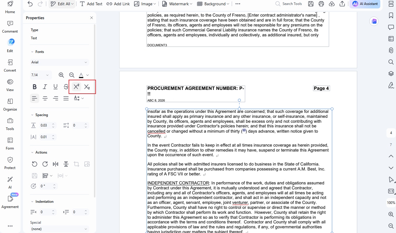 add subscript in pdf