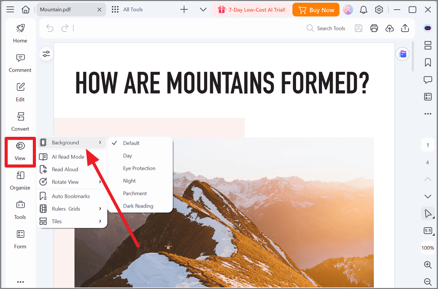 Access the PDF background options in PDFelement