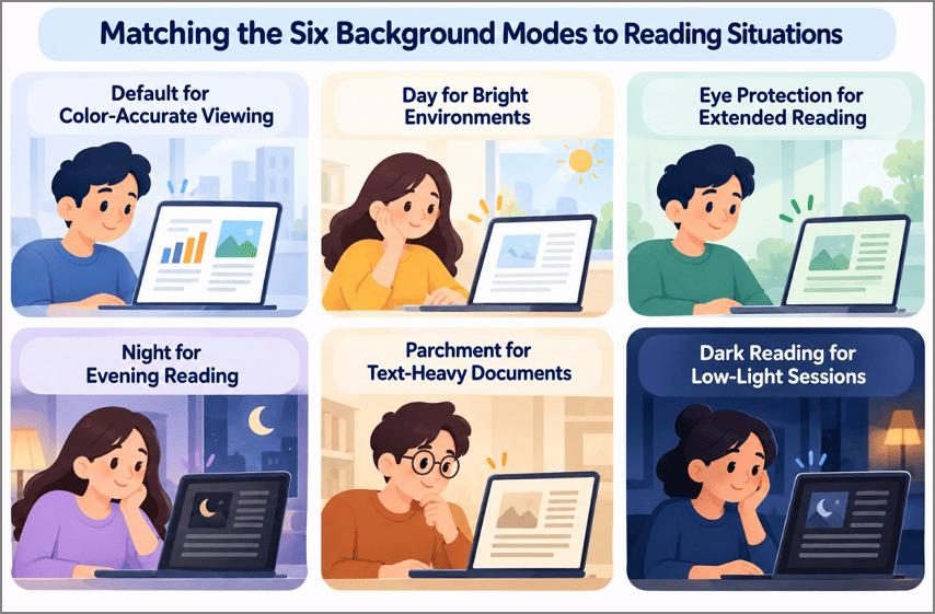 Match PDFelement background modes to different reading situations