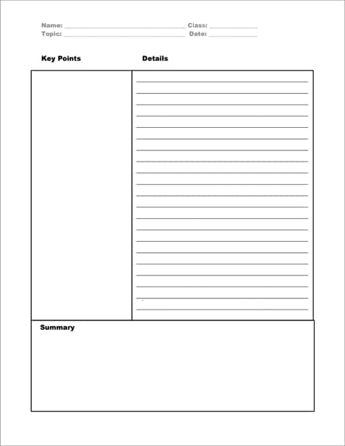 cornell note template pdf
