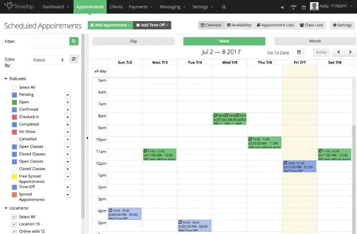 vue du calendrier timetap