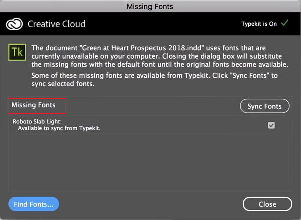 indesign missing fonts