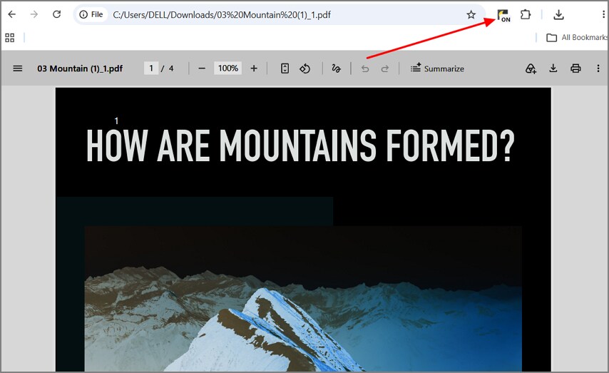 Turn on the PDF Dark Mode extension in Chrome