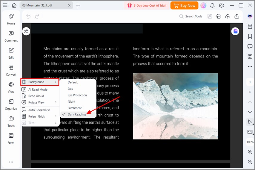 Enable Dark Reading in PDFelement to view PDFs with darker colors