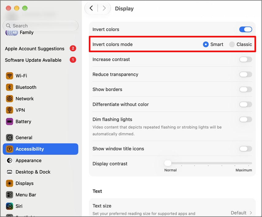 Choose Smart or Classic Invert Colors mode on macOS