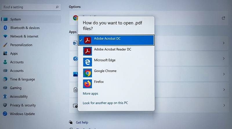 windows 11 select adobe acrobat