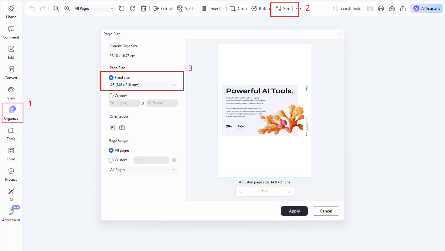 pdfelement organize tab