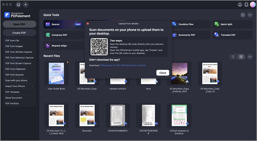 QR scanning in PDFelement