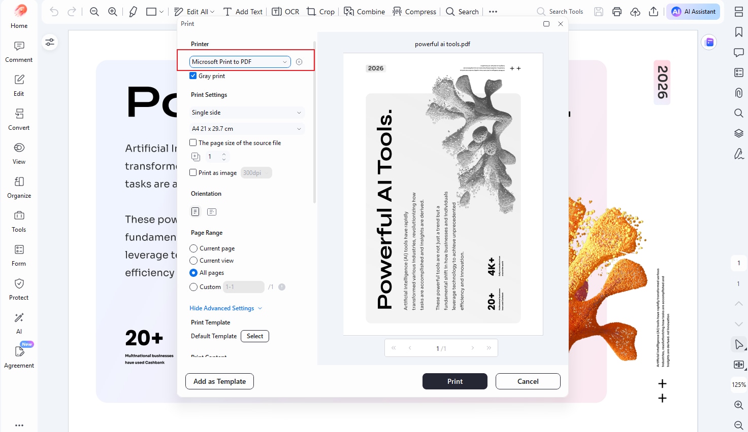 print black and white pdf pdfelement