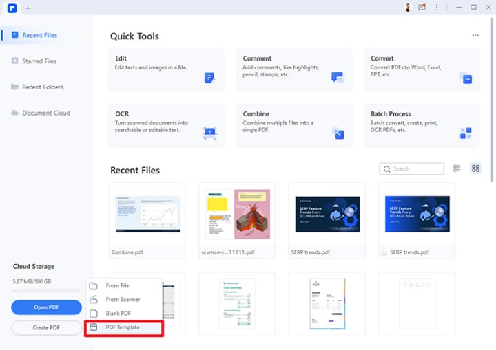 pdfelement open template